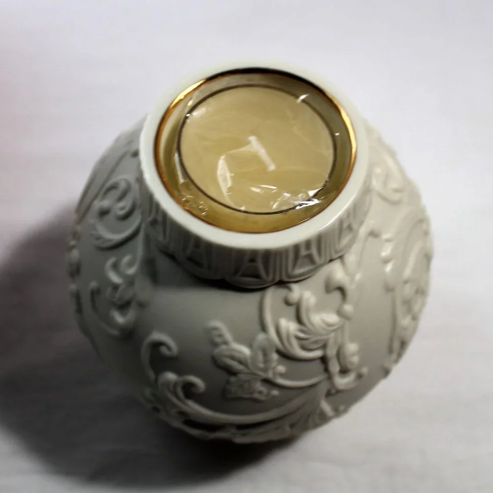 Lenox Ornamental Glow Holly Scrollwork Votive Holder, Bisque Porcelain, NIB